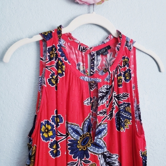 LOFT Red Floral Island Party Halter Romper - Picture 5 of 9
